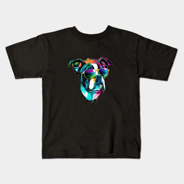 Colourful cool bulldog dog with sunglasses Kids T-Shirt by MLArtifex